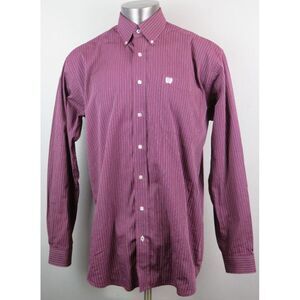 Mens Cinch Long Sleeve‎ Button Front Shirt Burgundy Red Purple Size M Striped
